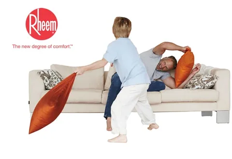 Rheem — "The new degree of comfort" family lifestyle image